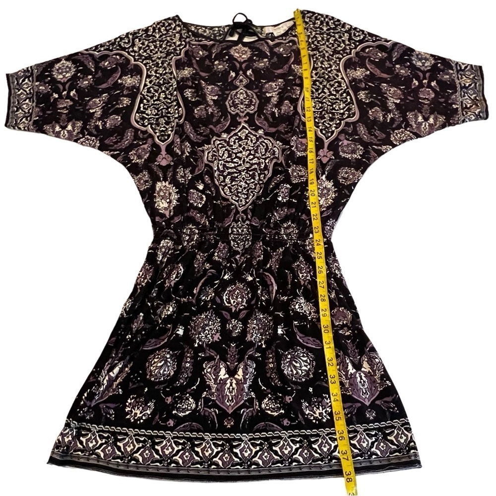 Studio M Elaborate Purple Floral Tie-back Loose Sleeve Dress Size M Smocked - Picture 12 of 16
